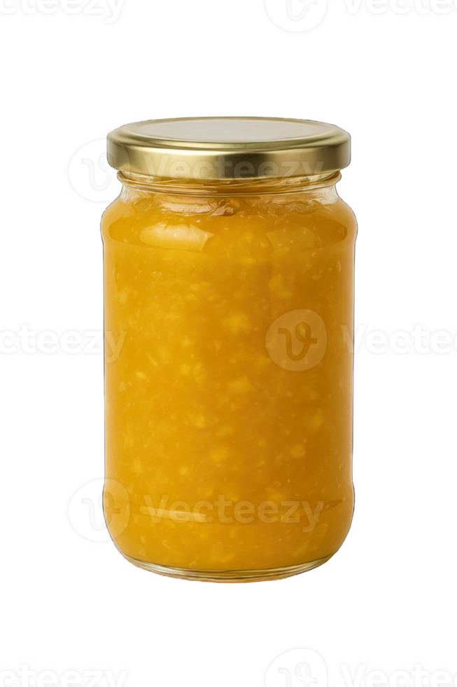 Glass Jar of Pineapple Jam with Golden Lid Isolated on Transparent Background, png