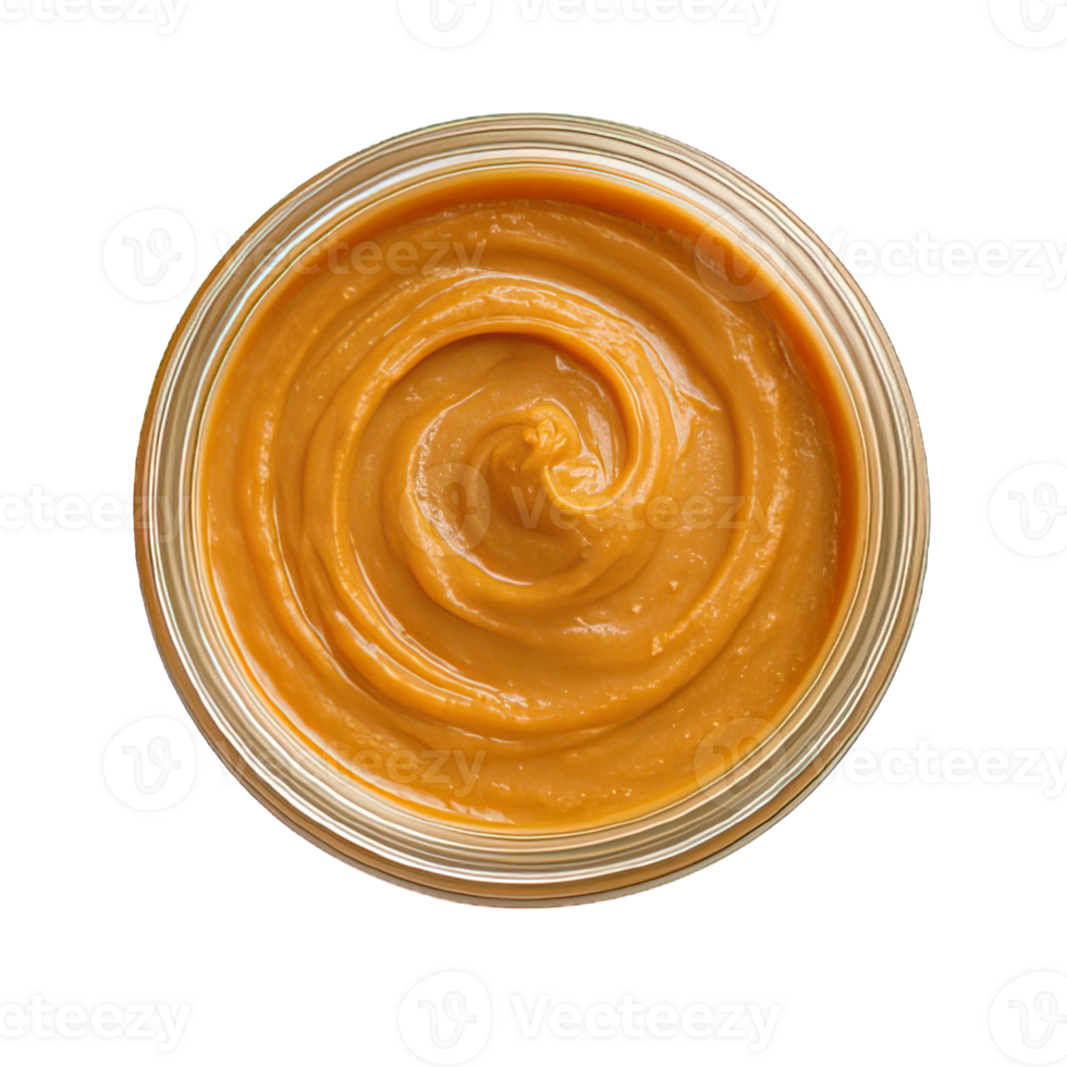 Top View of Creamy Peanut Butter Swirl in Jar Isolated on Transparent Background, png