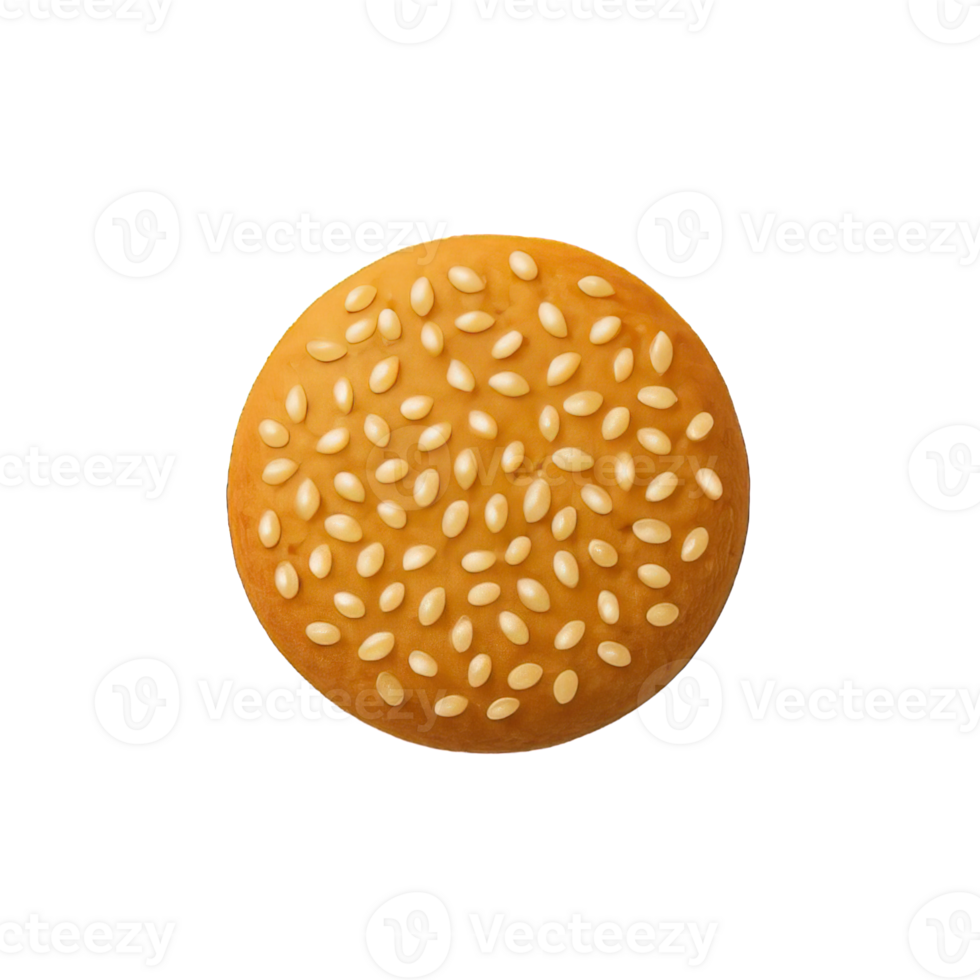 Top View of Sesame Seed Burger Bun Isolated on Transparent Background, png