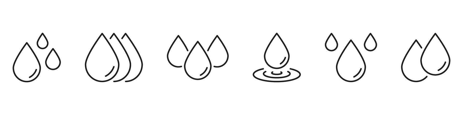 Water Droplets Line Icon Set. Hydration, Purity, And Liquid Symbol Collection. Environmental And Fluid Dynamics Representation. Editable Stroke. Isolated Illustration vector