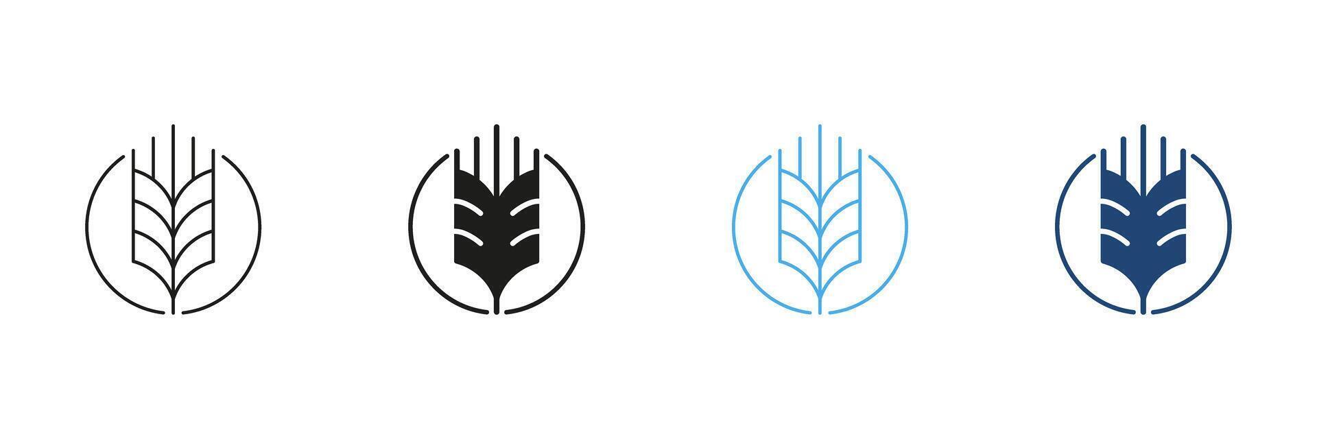 Wheat Line and Silhouette Icon Set. Agricultural Produce And Healthy Food Concept. Grain And Farming For Nutrition And Healthy Diet. Editable Stroke. Isolated Illustration vector