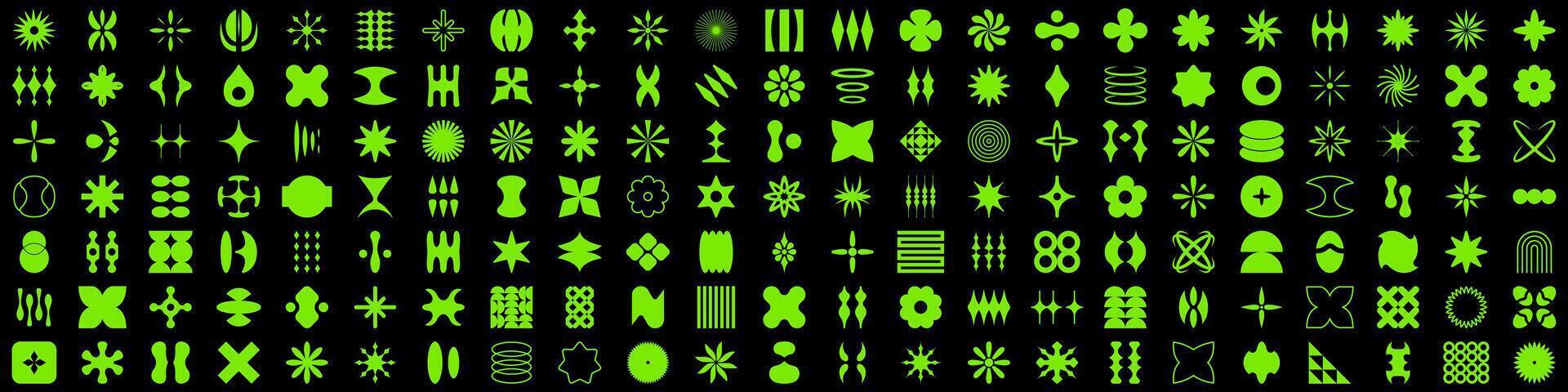 Neon Cyber Techno Geometric Element Motifs Solid Icon Set. Neon Cyber Techno Geometric Element Motifs Silhouette Symbol Collection. Isolated Illustration vector