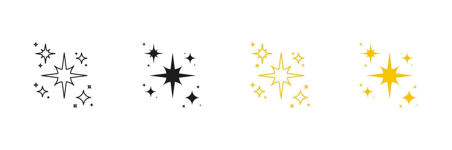 Sparkle Star Line And Solid Icon Set. Twinkling Starburst Symbol Collection. Isolated Illustration vector