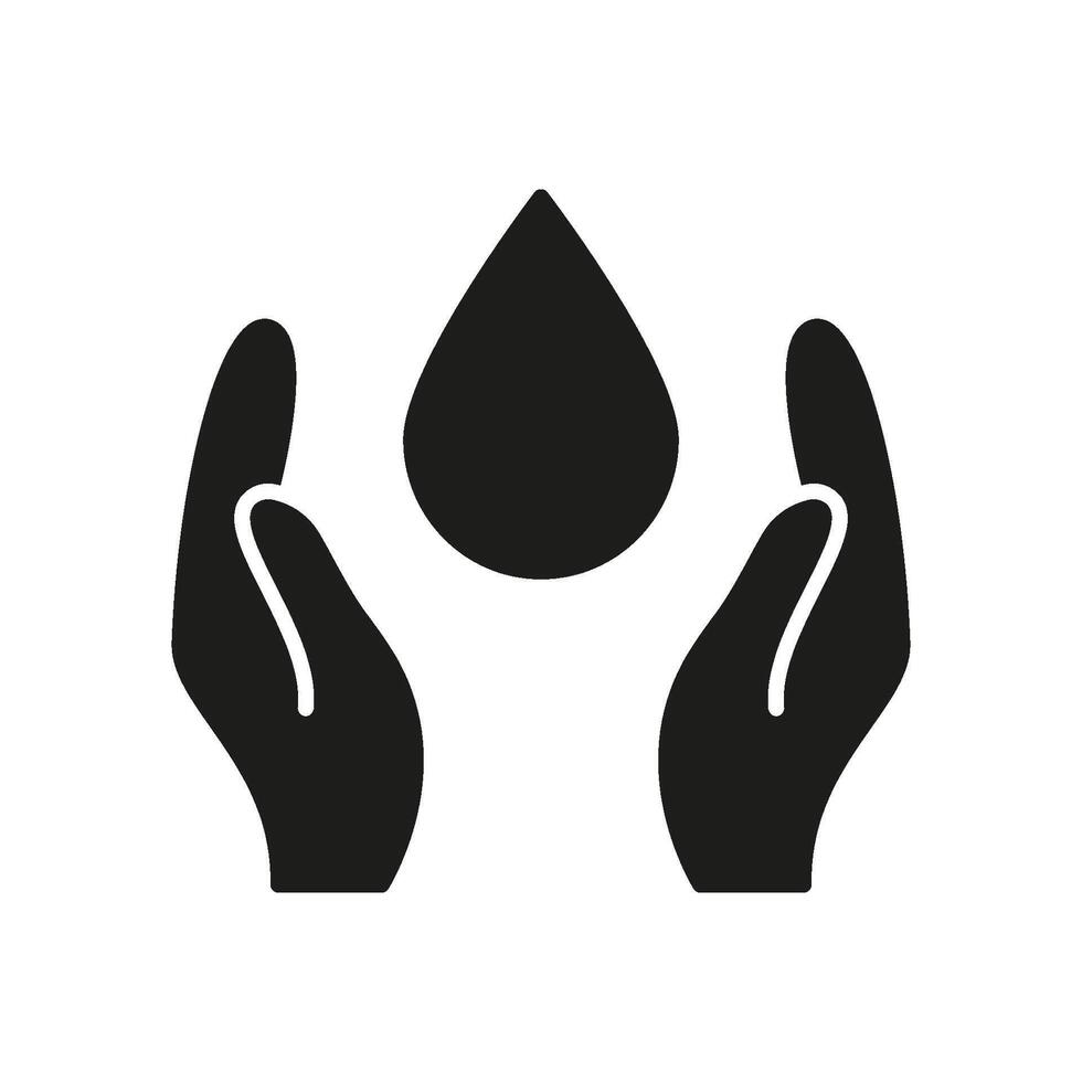 Hands Protecting Water Drop Solid Icon. Conservation, Sustainability, And Water Preservation Silhouette Symbol. Environmental Protection. Isolated Illustration vector