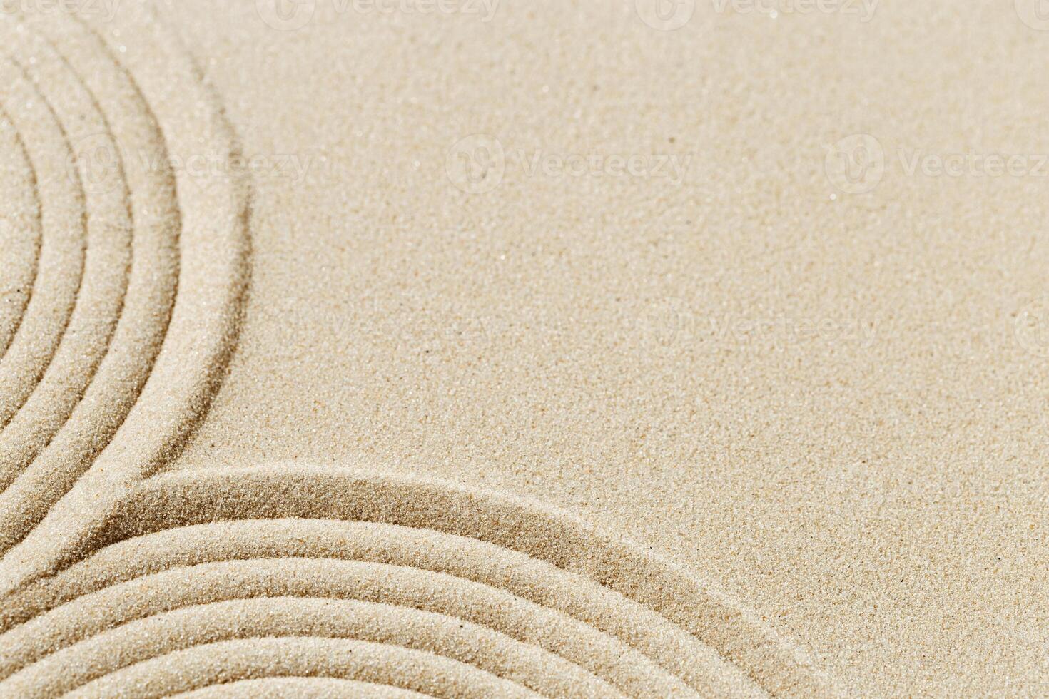 Pattern in Japanese Zen Garden with close up concentric circles on sand Aesthetic minimal style photo