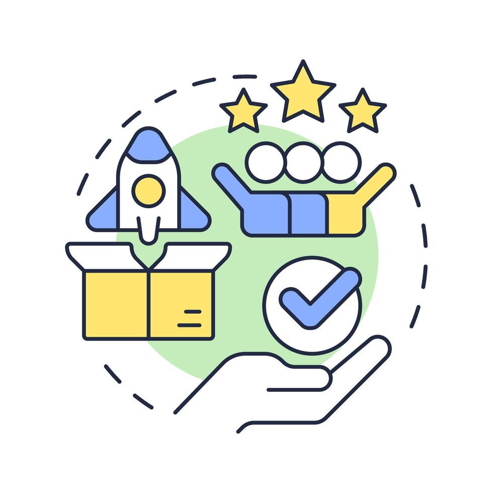 Output multi color concept icon. Customer review, experience. Product quality, service. Round shape line illustration. Abstract idea. Graphic design. Easy to use in advertising, marketing vector