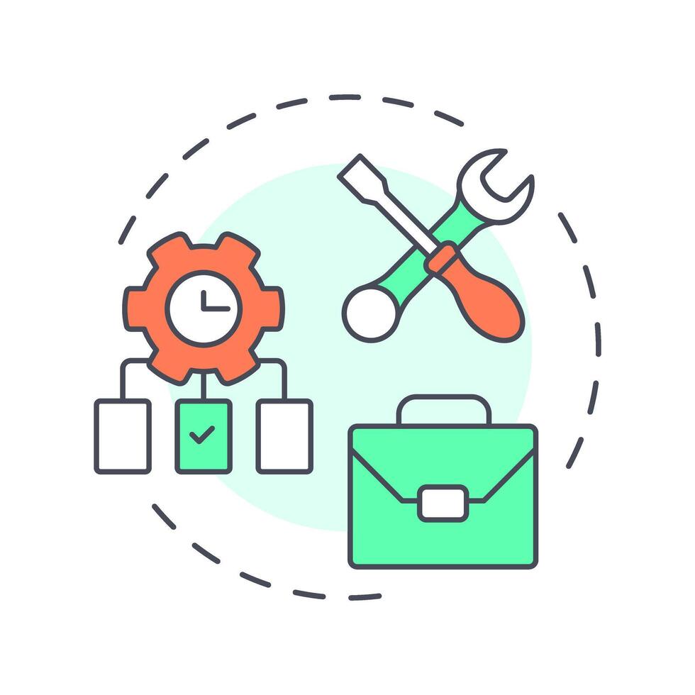 Development multi color concept icon. Solution business. Process map, workflow organization. Round shape line illustration. Abstract idea. Graphic design. Easy to use in infographic, presentation vector