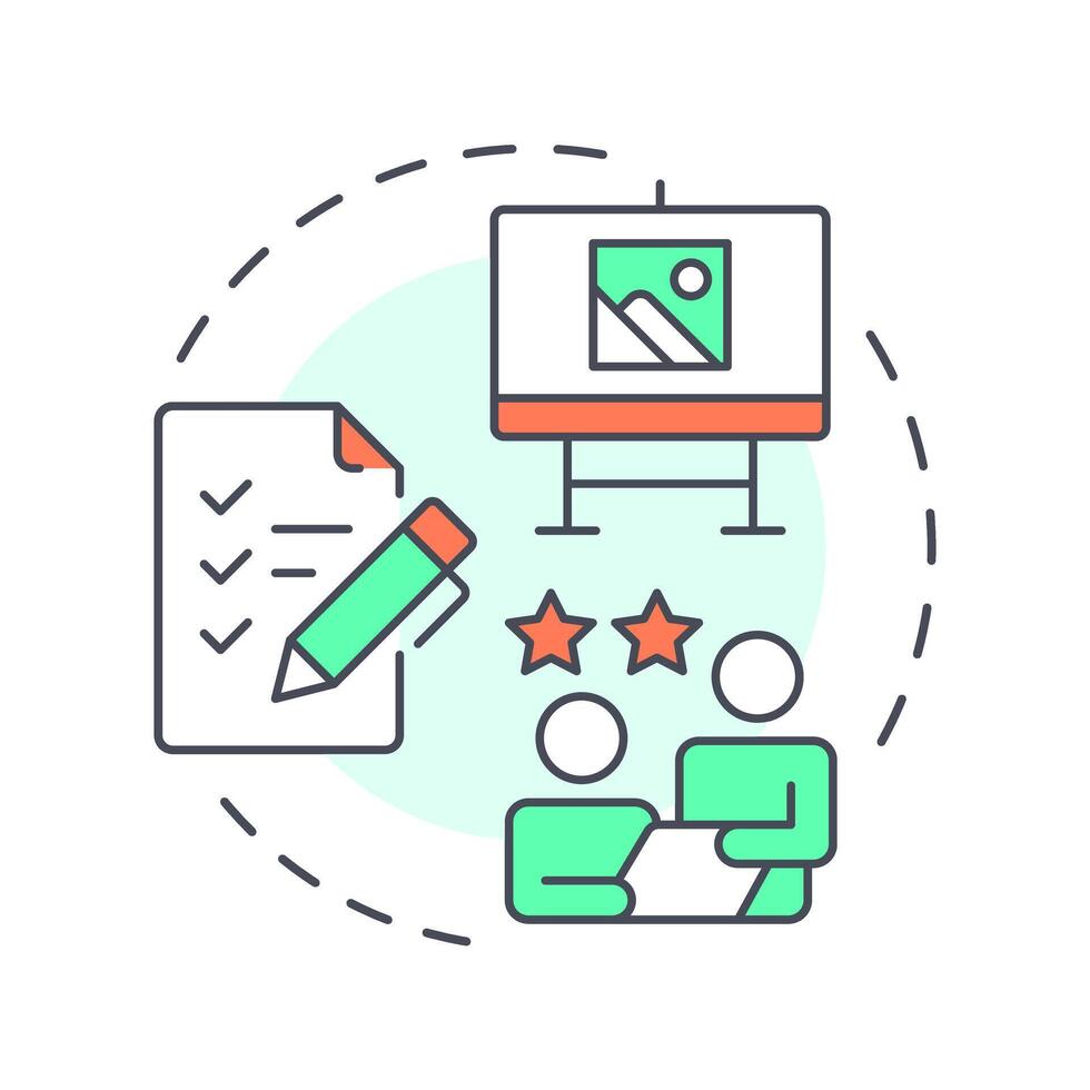 Presentation multi color concept icon. Customer experience, marketing. Analysis checklist. Round shape line illustration. Abstract idea. Graphic design. Easy to use in infographic, brochure vector