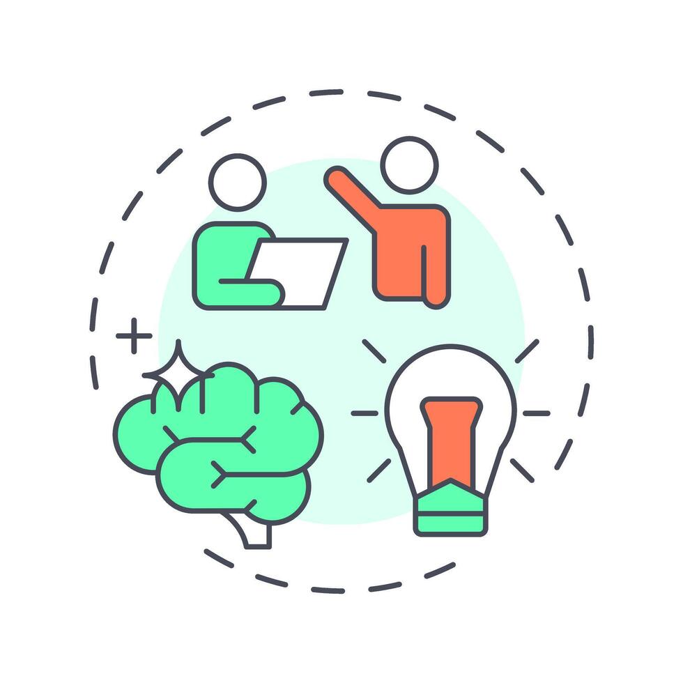 Creative multi color concept icon. Creativity thinking. Teamwork organization, brainstorm. Round shape line illustration. Abstract idea. Graphic design. Easy to use in infographic, presentation vector