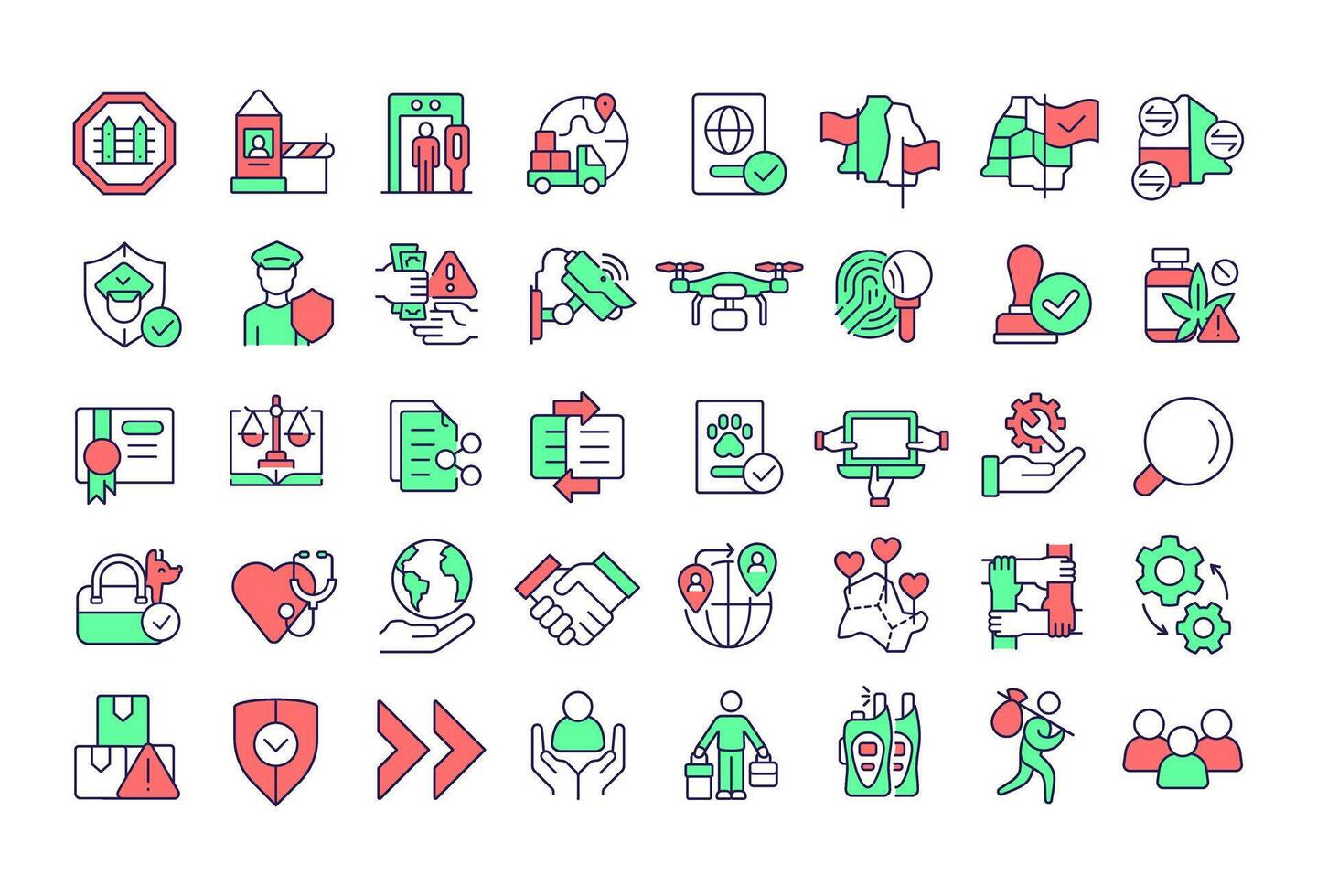 Integrated border management line color icons set. International security strategy. IBM service development. illustrations. Simple flat colorful symbols collection. Editable stroke vector