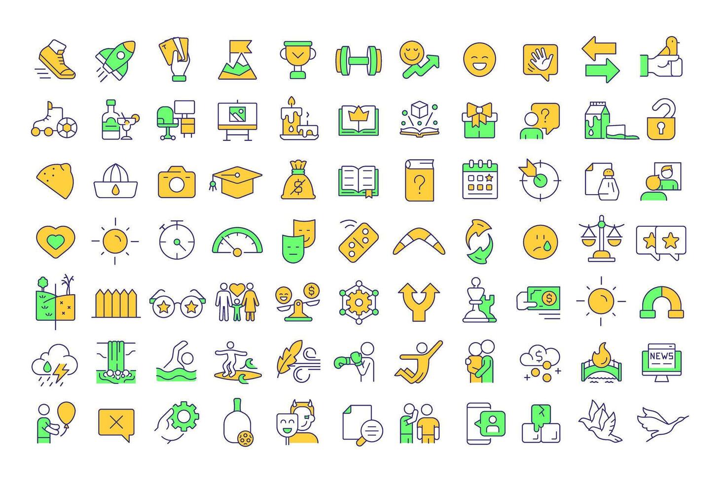 Life idioms RGB color icons set. Social interaction, networking. Personal growth, development. Isolated illustrations. Simple filled line drawings collection. Editable stroke vector