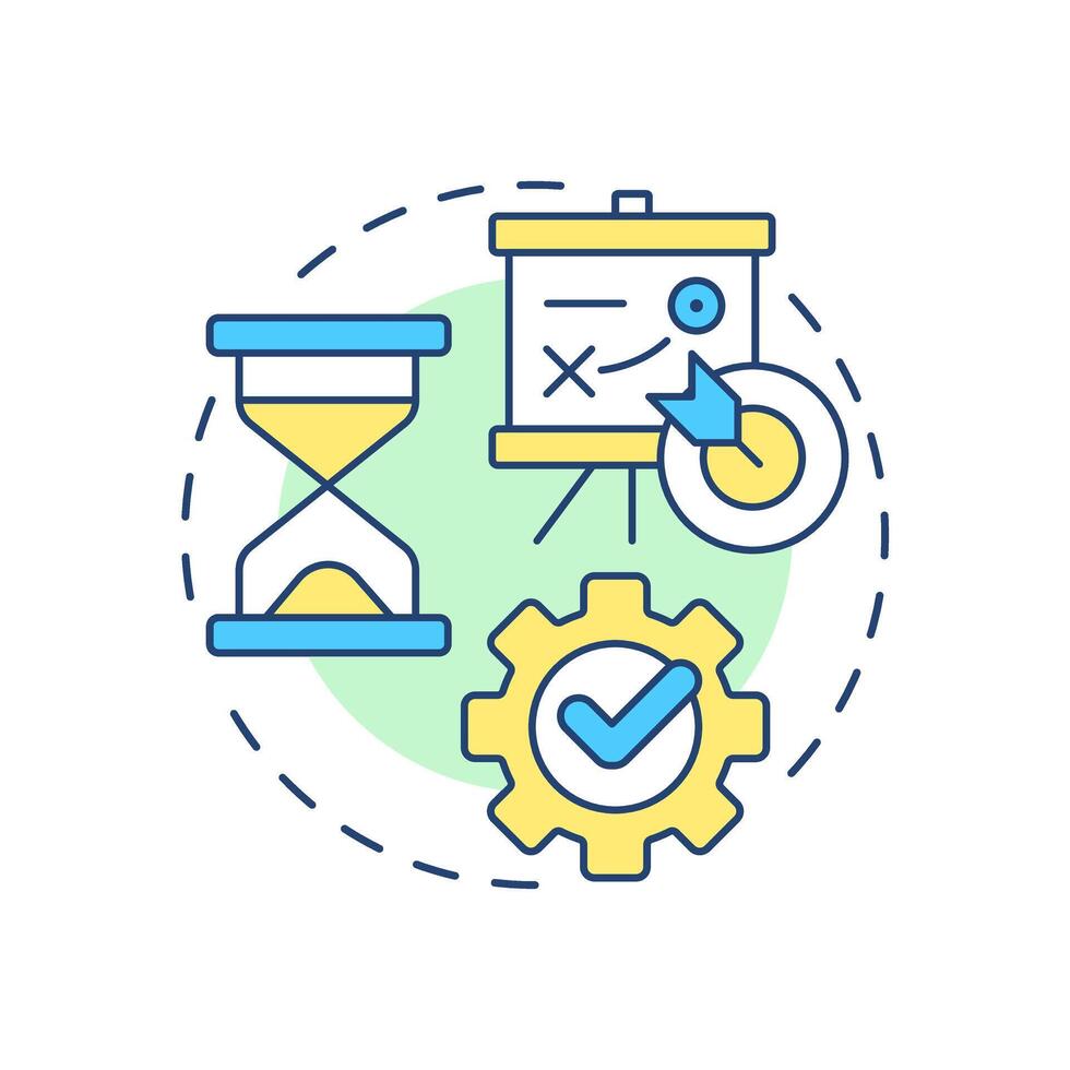 Project workflow multi color concept icon. Business planning, strategy. Time management. Round shape line illustration. Abstract idea. Graphic design. Easy to use in advertising, marketing vector