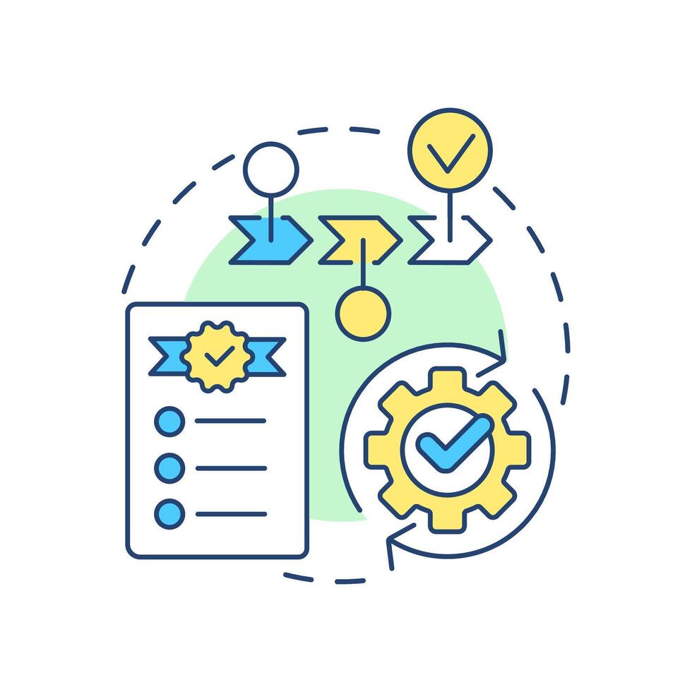 Process workflow multi color concept icon. Project management, tasks organization. Round shape line illustration. Abstract idea. Graphic design. Easy to use in advertising, marketing vector