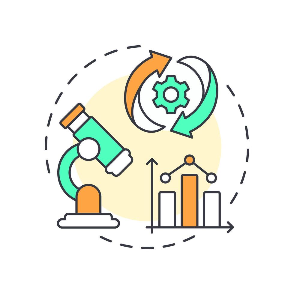Experiments design multi color concept icon. Statistical chart, graph. Research, technology. Round shape line illustration. Abstract idea. Graphic design. Easy to use in infographic, presentation vector
