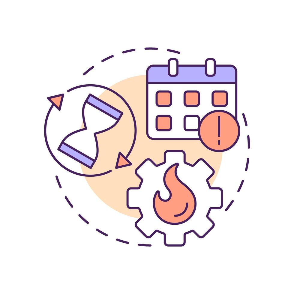 Overshooting deadlines multi color concept icon. Time management, schedule. Business work, startup. Round shape line illustration. Abstract idea. Graphic design. Easy to use in advertising vector