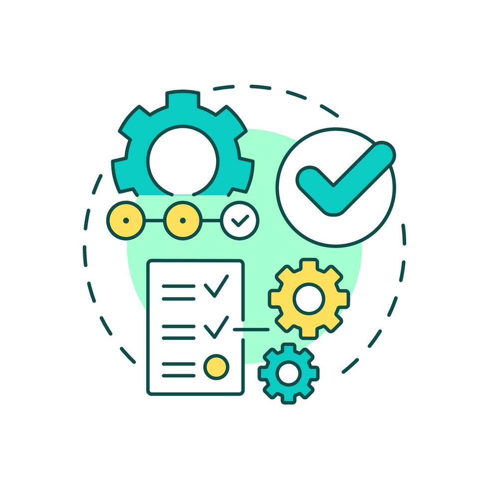 Sequential workflow multi color concept icon. Task management. Checklist, compliance. Round shape line illustration. Abstract idea. Graphic design. Easy to use in advertising, marketing vector