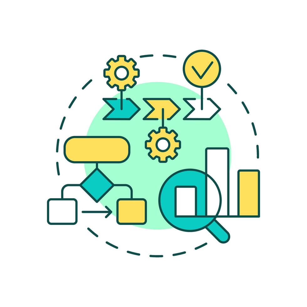 State machine workflow multi color concept icon. Process planning. Statistical review. Round shape line illustration. Abstract idea. Graphic design. Easy to use in advertising, marketing vector