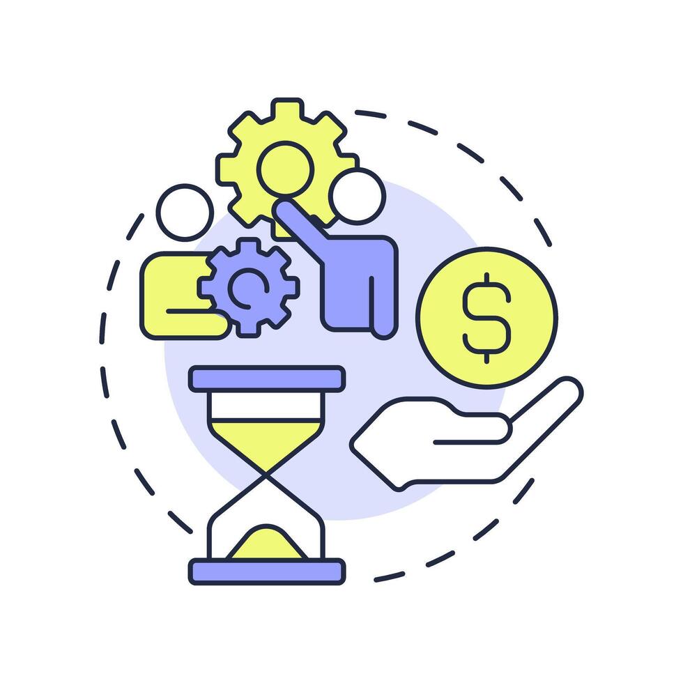 Resources multi color concept icon. Teamwork organization. Communication, efficiency. Round shape line illustration. Abstract idea. Graphic design. Easy to use in advertising, marketing vector