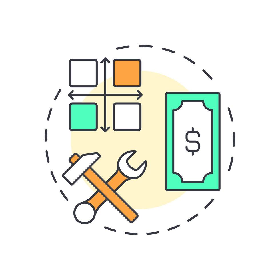 Function cost matrix multi color concept icon. Product usability, service development. Round shape line illustration. Abstract idea. Graphic design. Easy to use in infographic, presentation vector