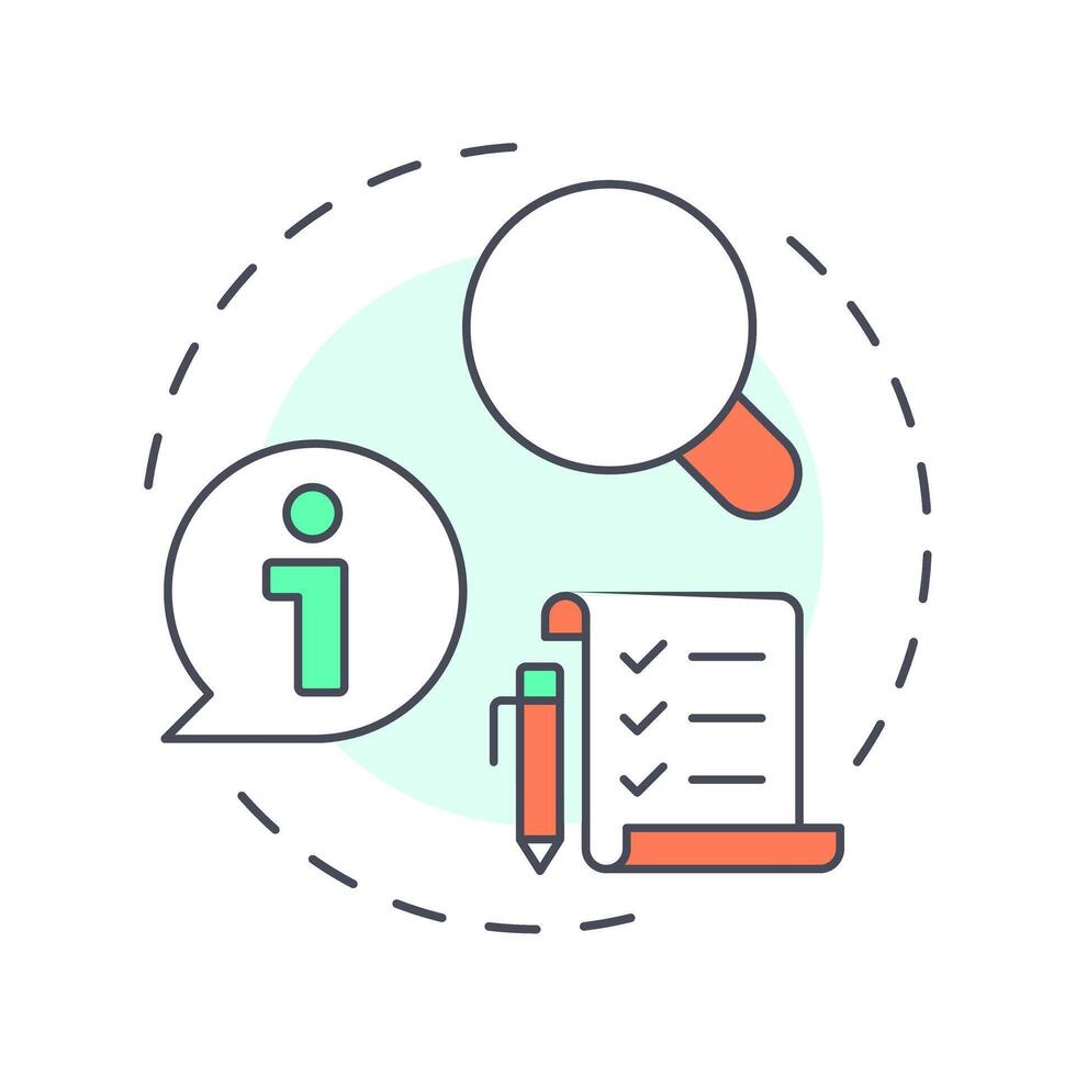 Information multi color concept icon. Analysis, monitoring. Checklist, compliance. Round shape line illustration. Abstract idea. Graphic design. Easy to use in infographic, presentation vector