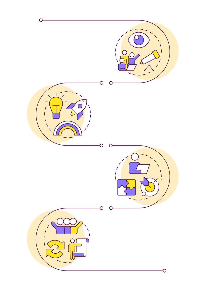Business consulting benefits infographic vertical sequence. Customized solutions, problem solving. Visualization infochart with 4 steps. Circles workflow vector