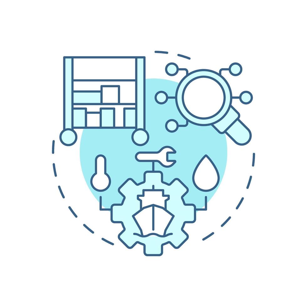 Marine inventory control soft blue concept icon. Vessel parts and tools regulation. Technical ship management. Round shape line illustration. Abstract idea. Graphic design. Easy to use in booklet vector