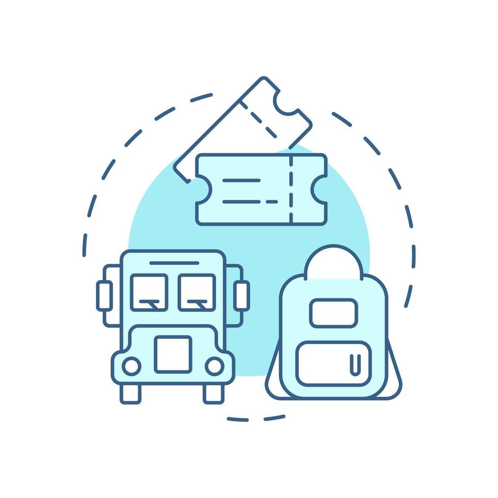 Field trips soft blue concept icon. School bus. Service fee, tickets. Excursion, museum. Round shape line illustration. Abstract idea. Graphic design. Easy to use in article, infographic vector