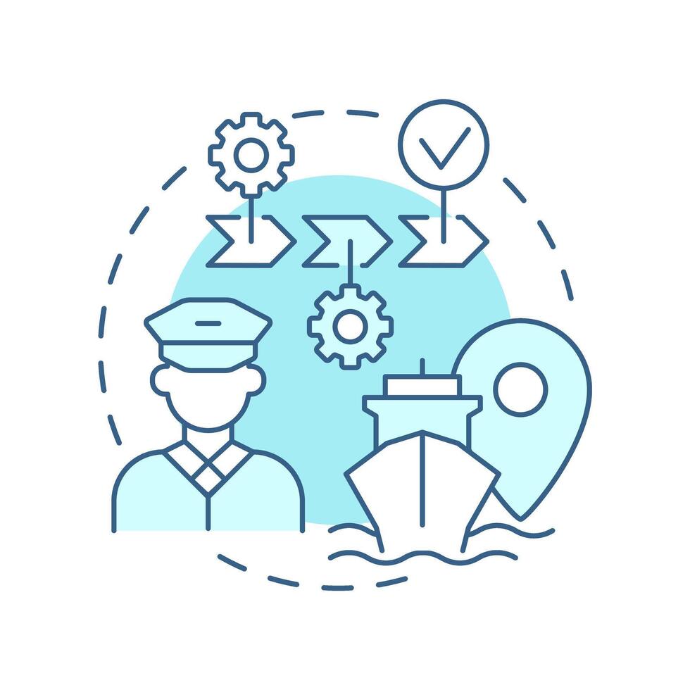 Execution soft blue concept icon. Implementation of approved voyage route. Stage of passage planning. Round shape line illustration. Abstract idea. Graphic design. Easy to use in booklet vector