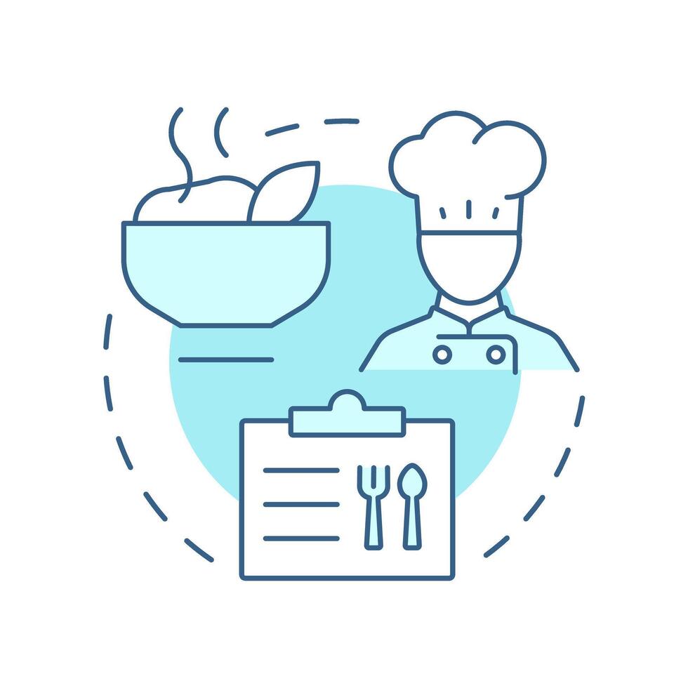 Hot lunches soft blue concept icon. Culinary, cook. Food menu. Meal service, plan. Round shape line illustration. Abstract idea. Graphic design. Easy to use in article, infographic vector