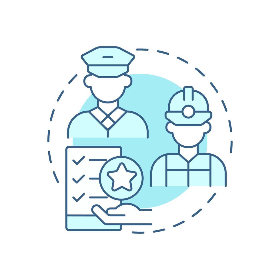 Crew recruitment soft blue concept icon. Hiring competent and certified seafarers. Maritime staff management. Round shape line illustration. Abstract idea. Graphic design. Easy to use in booklet vector