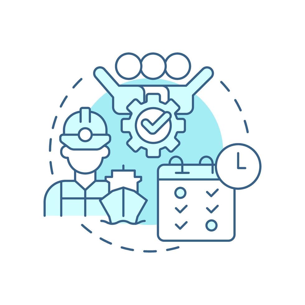 Crew work rest soft blue concept icon. Protecting vessel team health. Law regulation. Maritime staff management. Round shape line illustration. Abstract idea. Graphic design. Easy to use in booklet vector