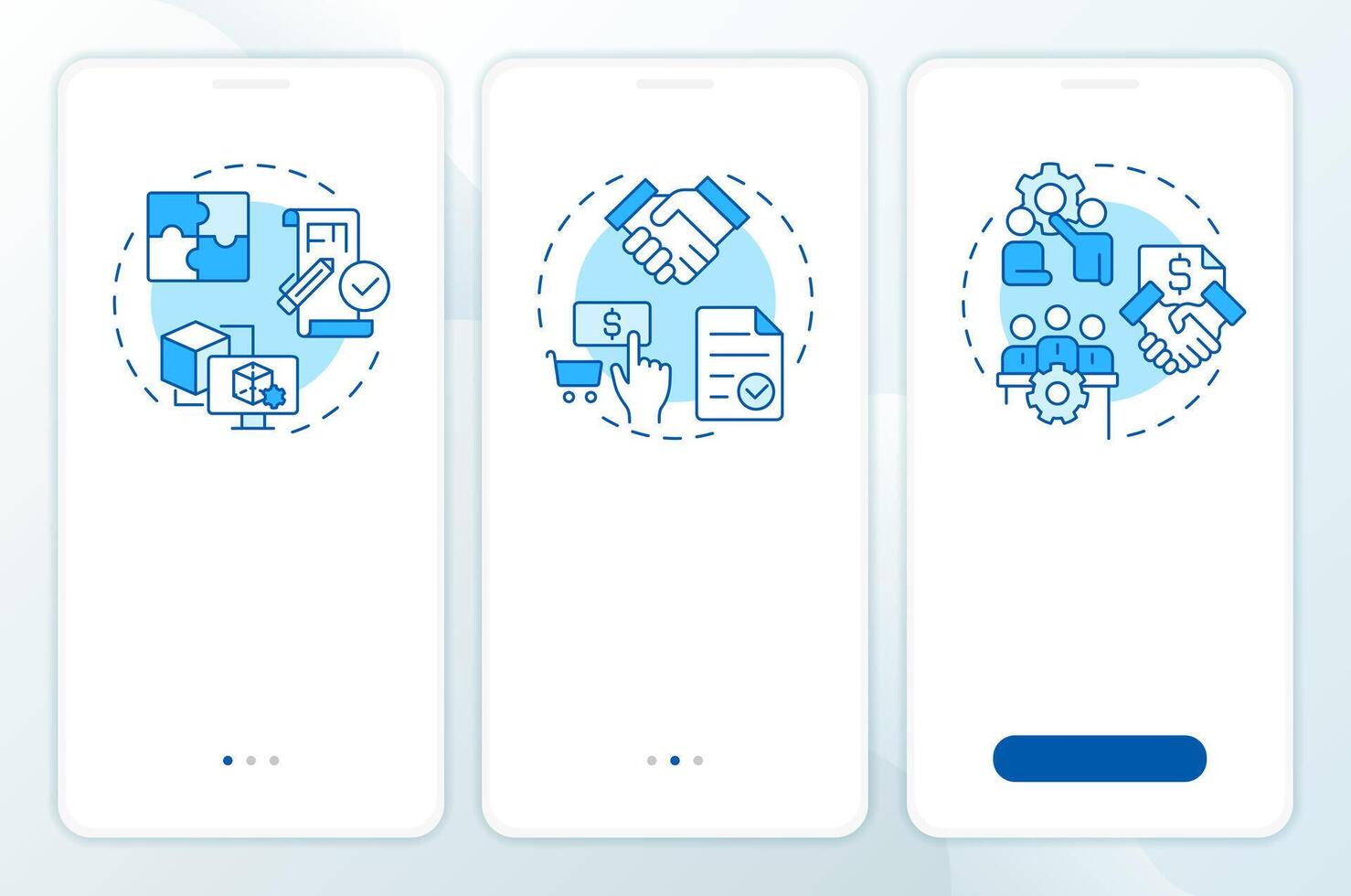 Decision making tools blue onboarding mobile app screen. Walkthrough 3 steps editable graphic instructions with linear concepts. UI, UX, GUI vector