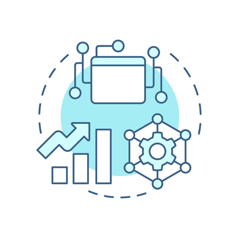 CPQ and CRM or ERP integration soft blue concept icon. Quote management systems. Customer service. Round shape line illustration. Abstract idea. Graphic design. Easy to use in infographic, article vector
