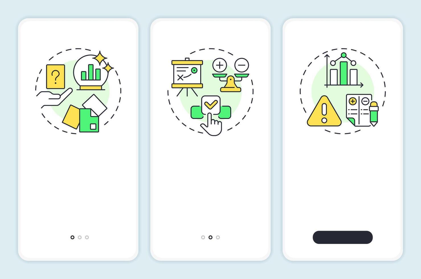 Workforce forecasting methods onboarding mobile app screen. HR analytics. Walkthrough 3 steps editable graphic instructions with linear concepts. UI, UX, GUI vector