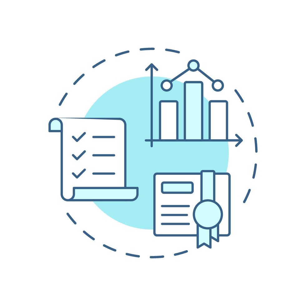 Student transcripts soft blue concept icon. Statistical metrics, analysis. Certificate, checklist. Round shape line illustration. Abstract idea. Graphic design. Easy to use in article, infographic vector