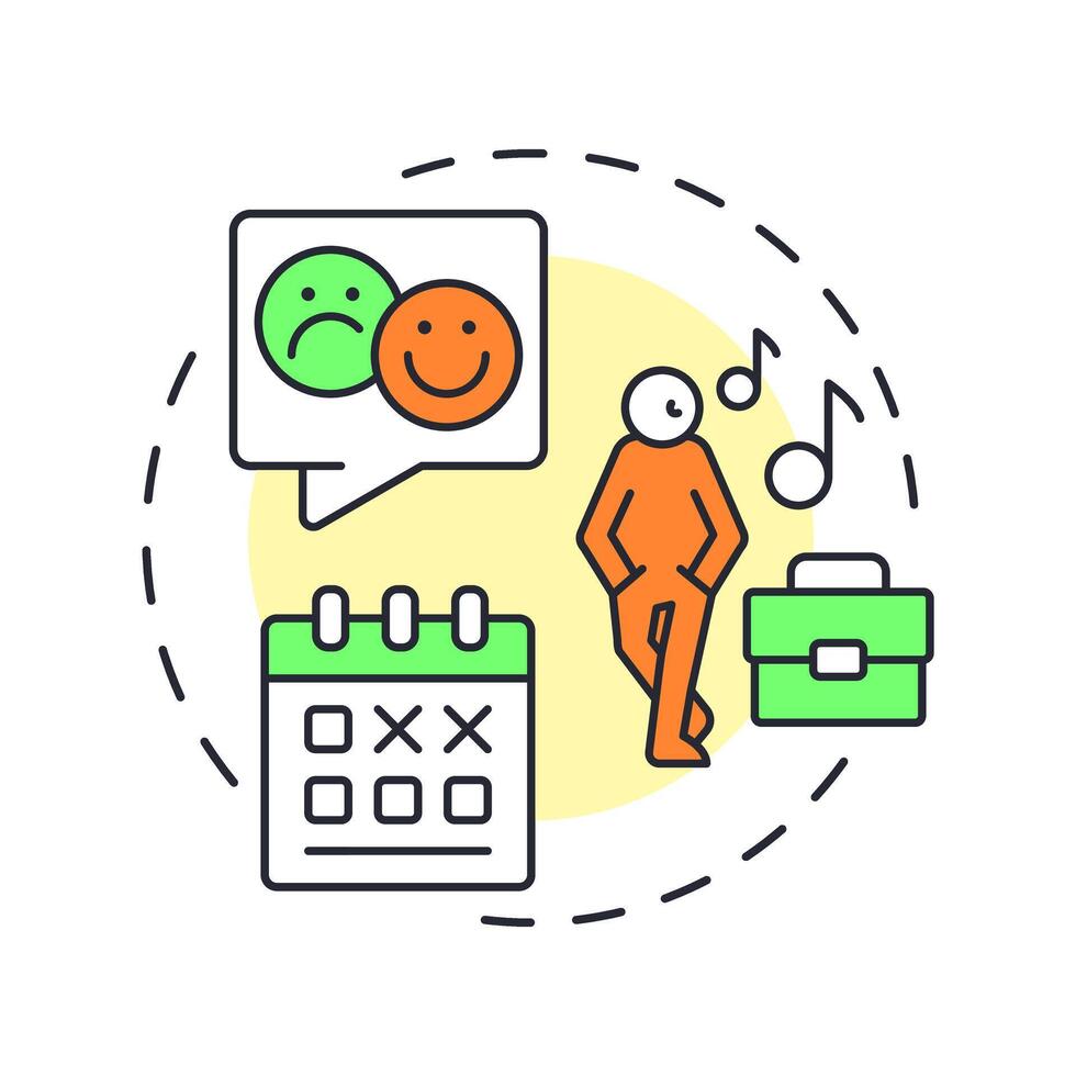Absenteeism multi color concept icon. Employee schedule missing rate. HR management. Performance and engagement. Round shape line illustration. Abstract idea. Graphic design. Easy to use blog post vector
