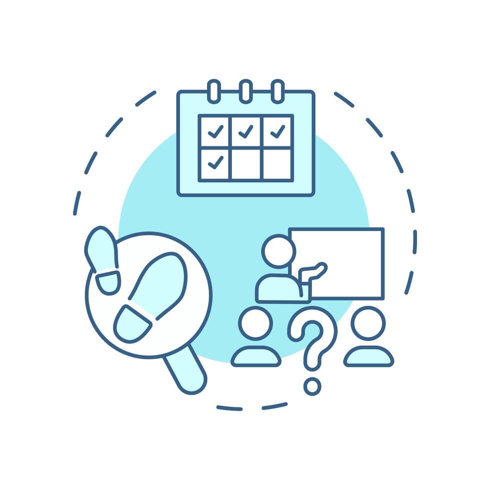 Attendance tracking soft blue concept icon. Class schedule. Recording, monitoring. Round shape line illustration. Abstract idea. Graphic design. Easy to use in article, infographic vector