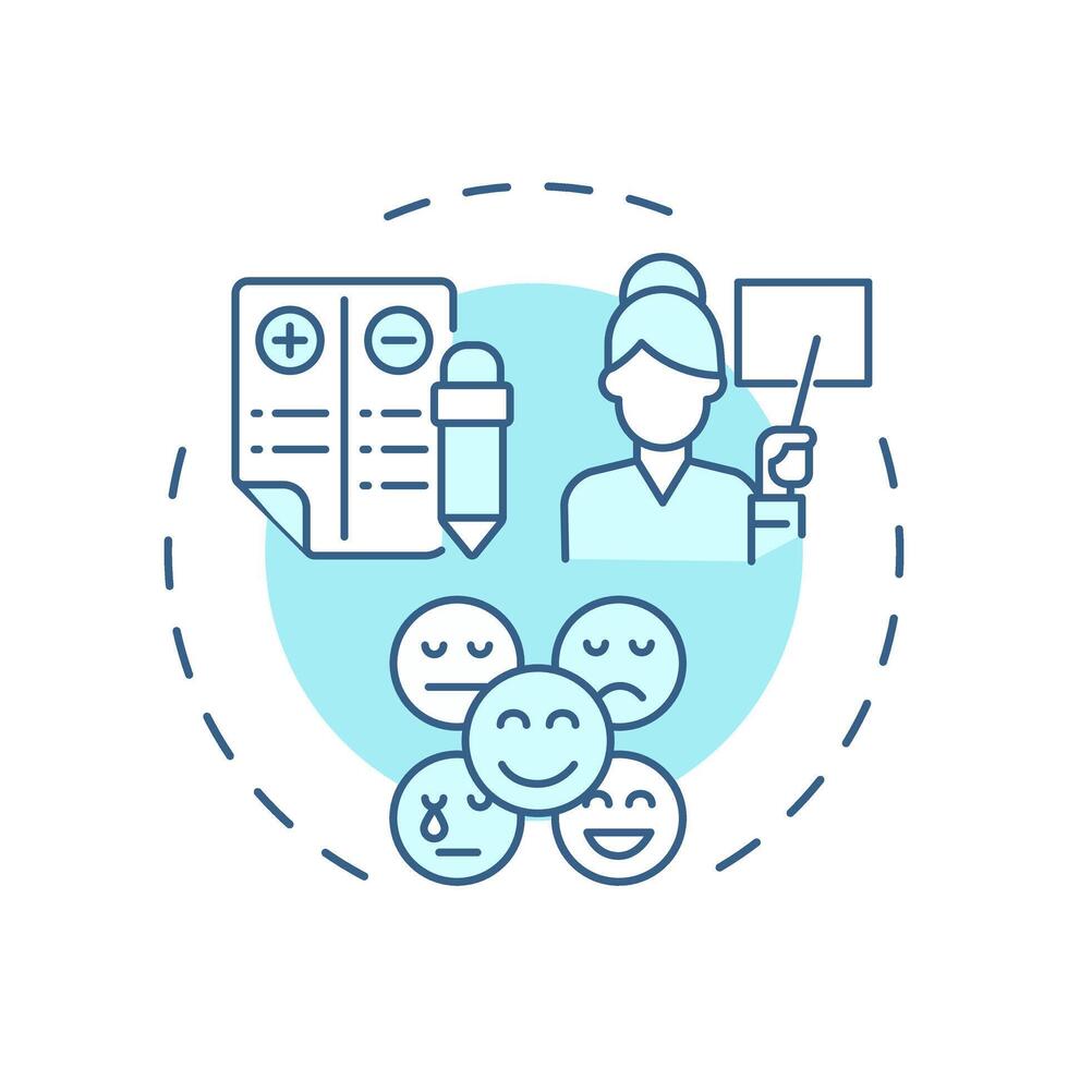 Student behavior tracking soft blue concept icon. Learning plans, tutoring. Social engagement. Round shape line illustration. Abstract idea. Graphic design. Easy to use in article, infographic vector