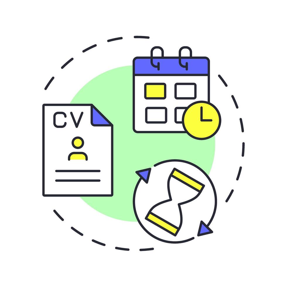 Time to fill multi color concept icon. Closing important positions period. Hiring metric. HR management. Round shape line illustration. Abstract idea. Graphic design. Easy to use blog post vector