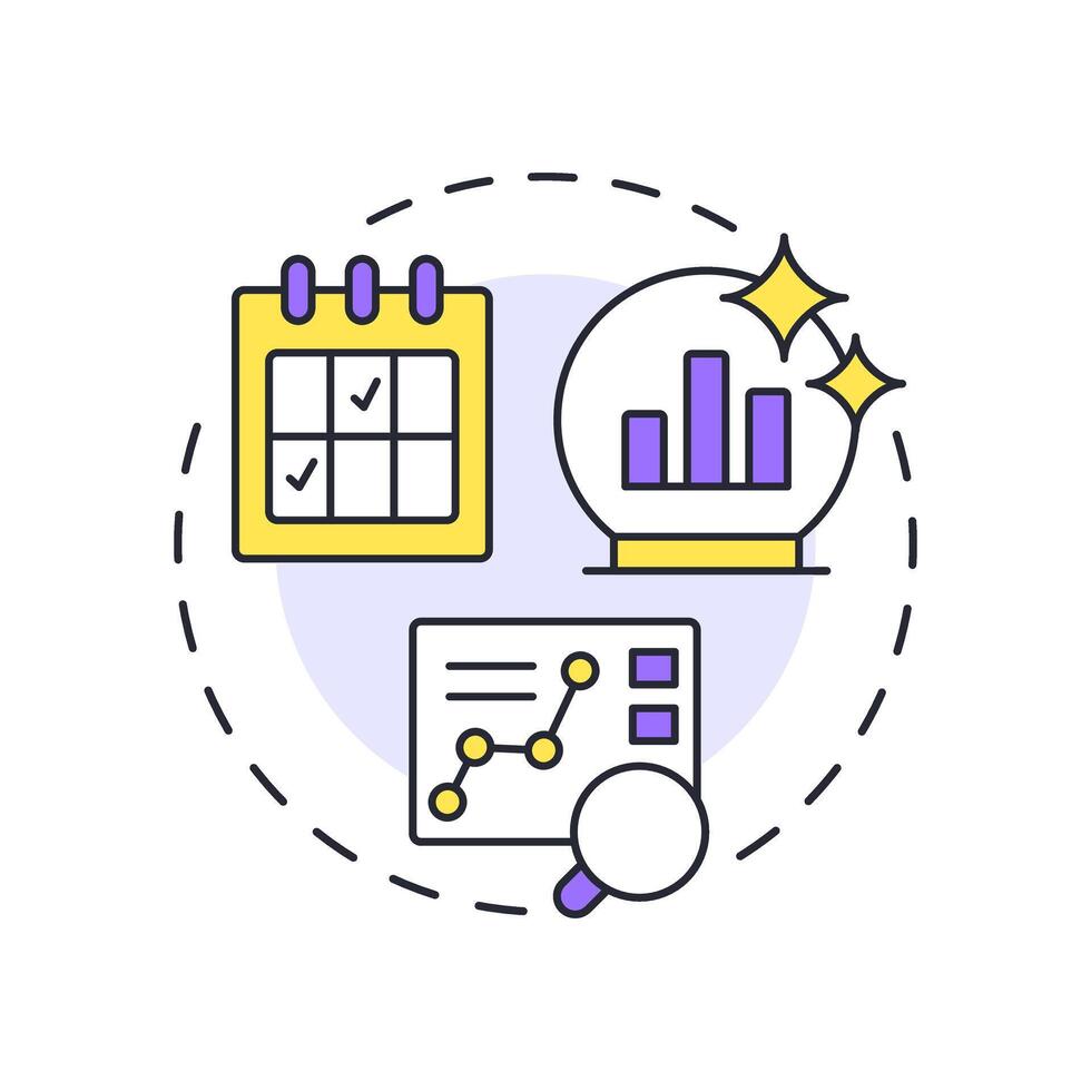 Considering future needs multi color concept icon. Predicting necessary talent and skill. Workforce forecasting. Round shape line illustration. Abstract idea. Graphic design. Easy to use blog post vector