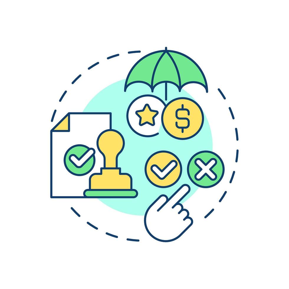 Reduces legal and financial risks multi color concept icon. Ensuring permissions. Benefit of consent management. Round shape line illustration. Abstract idea. Graphic design. Easy to use in article vector