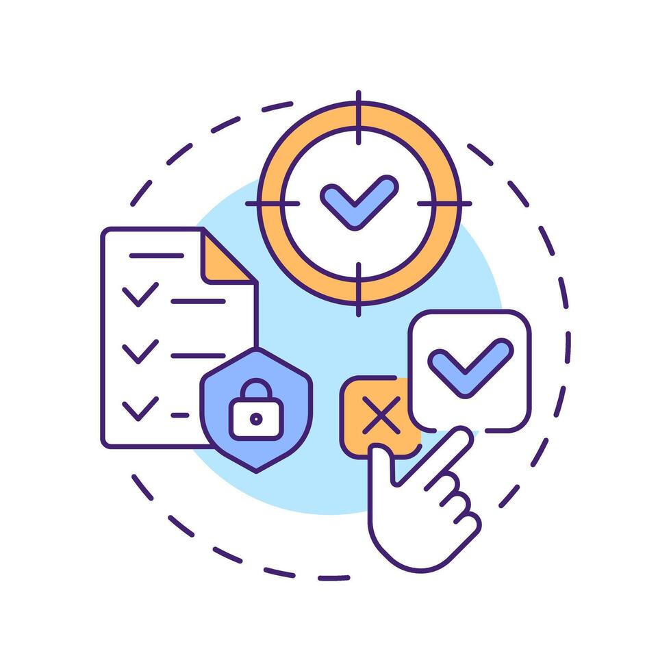 Specificity multi color concept icon. Defined limited purpose of user allotment. GDPR consent principle. Round shape line illustration. Abstract idea. Graphic design. Easy to use in article vector