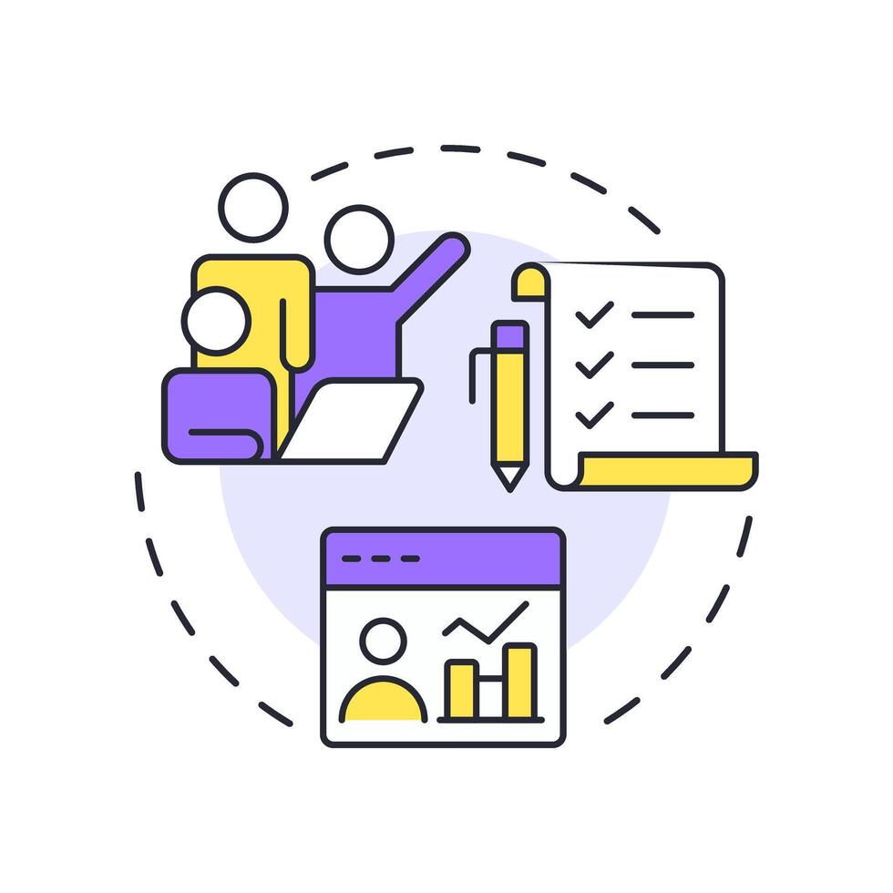 Analyze current workforce multi color concept icon. Existing employee base collection. Recruitment forecasting. Round shape line illustration. Abstract idea. Graphic design. Easy to use blog post vector