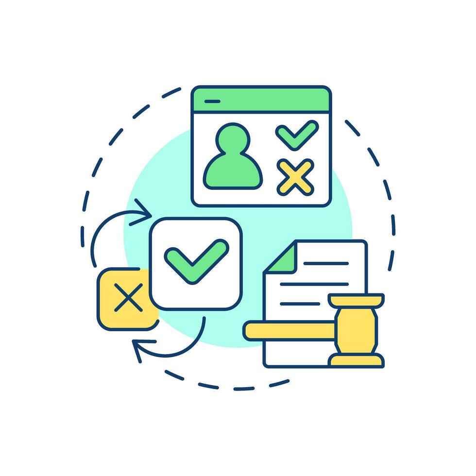 Compliance with regulations multi color concept icon. Global data privacy laws. Benefit of consent management. Round shape line illustration. Abstract idea. Graphic design. Easy to use in article vector