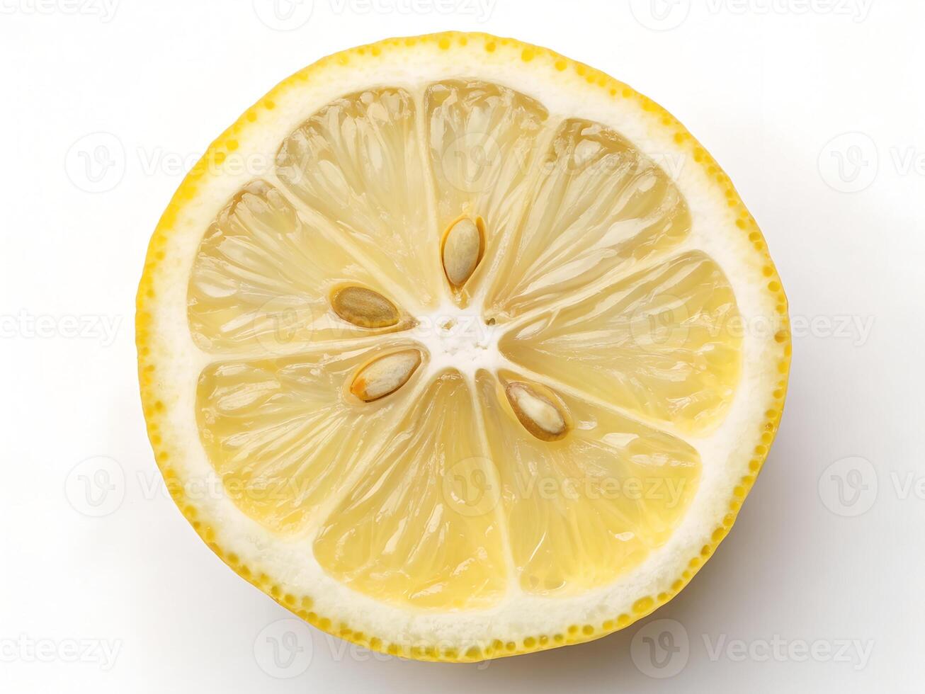 Fresh Lemon Slice with Pulp Details Centered on White Background photo