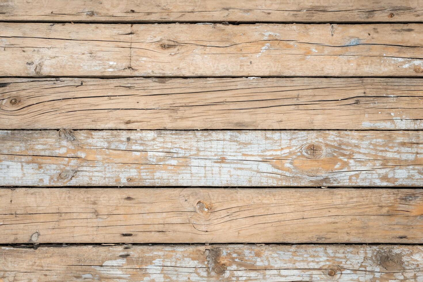 Rustic Weathered Wooden Planks with Cracks and Faded Paint. photo