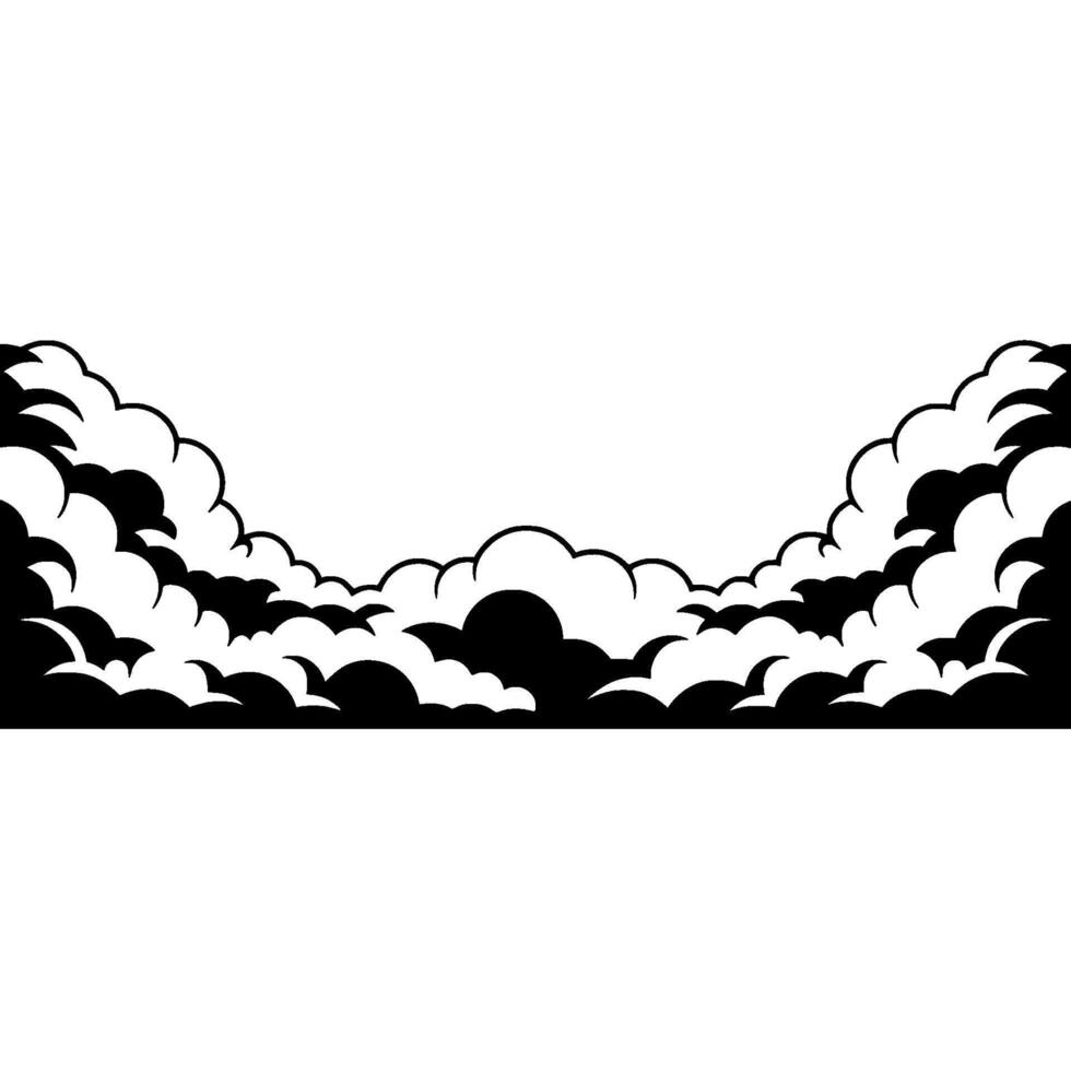 Dramatic Cloudscape Border, Black and White, Illustration vector