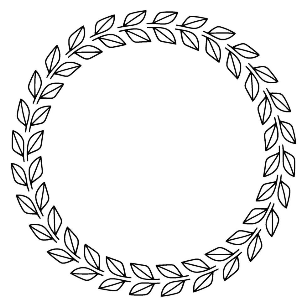 Minimalist Leaf Wreath Illustration HandDrawn Circle Frame vector