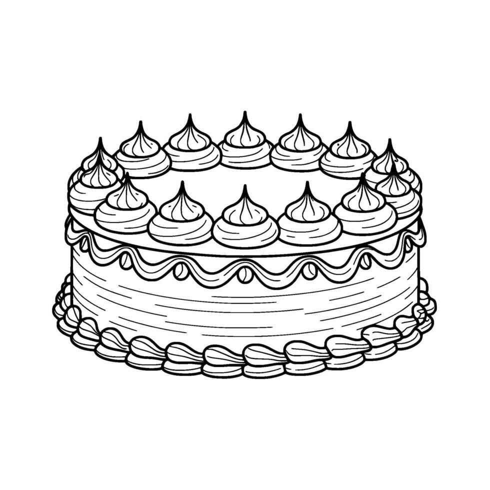 Black White Illustrated Cake with Frosting Celebration vector