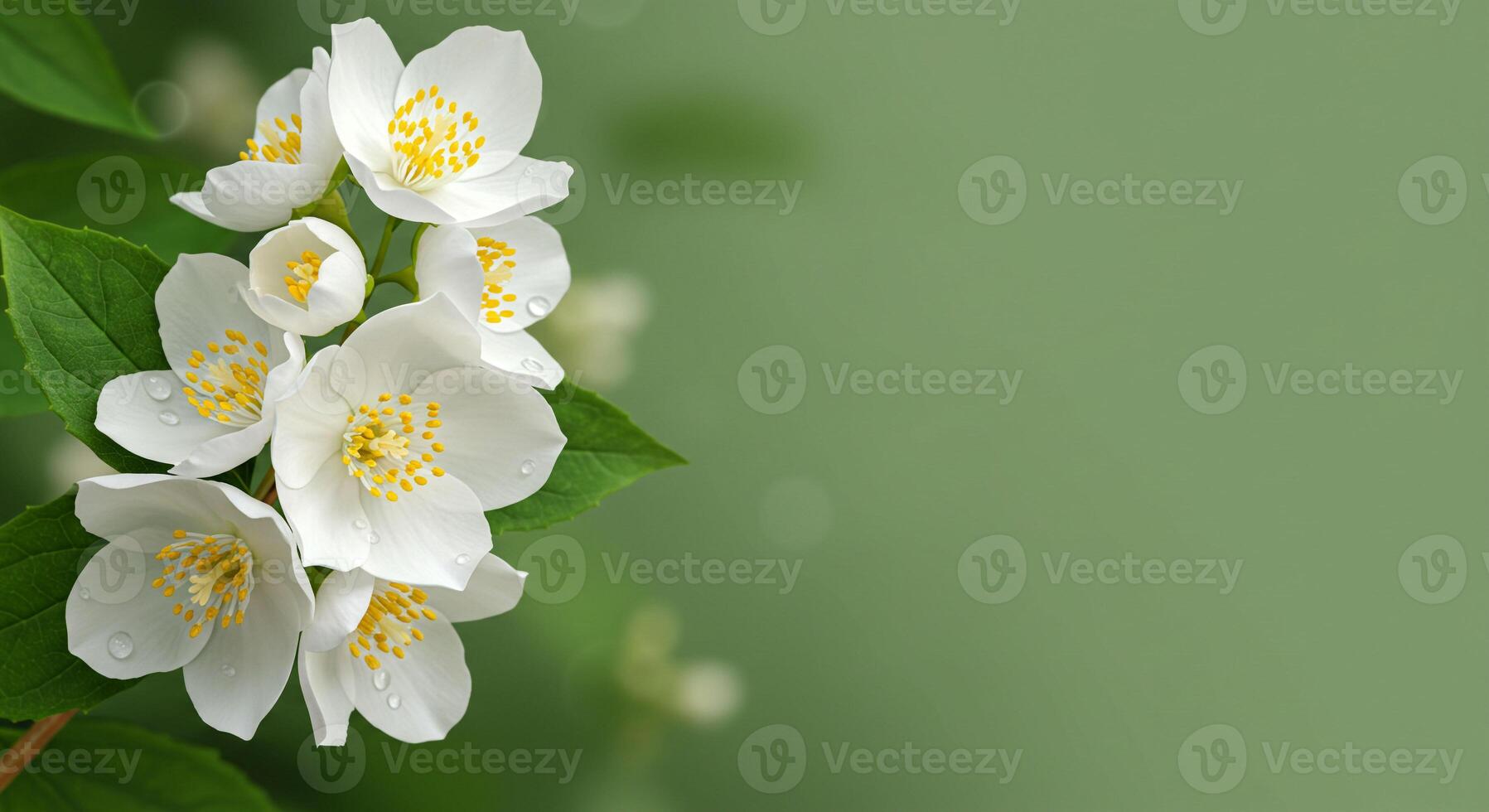 Jasmine flowers exude freshness, green background enhances soft freshness, nature's freshness photo